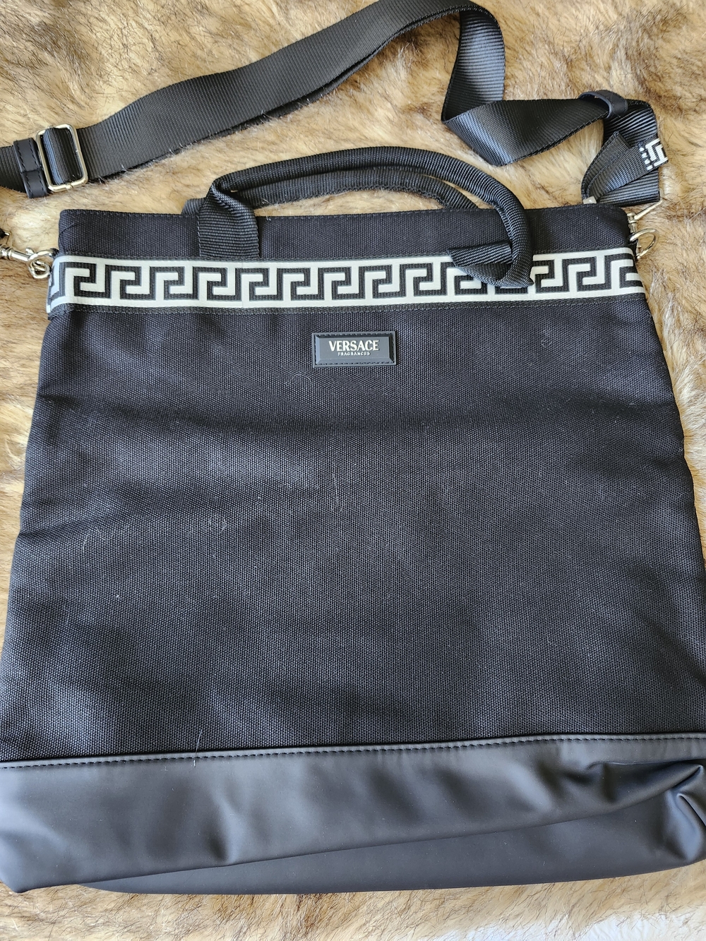 Versace Black Greek Key Canvas Tote Bag - Unisex Shoulder Bag